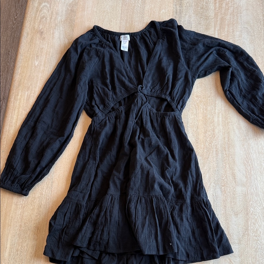 l*space Black Long-Sleeve Tie-Front Mini Dress